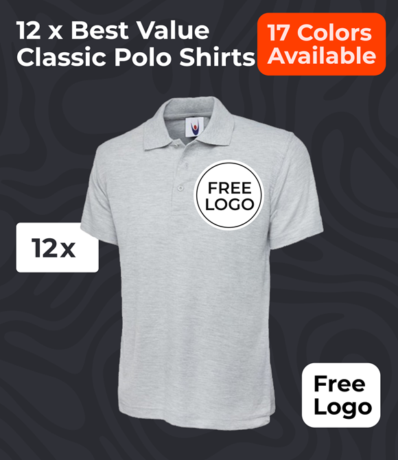 12 x Best Value Classic Polo Shirts With Free Logo