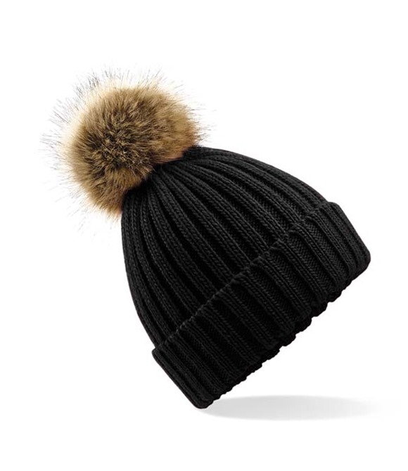 Beechfield Fur pop pom chunky beanie