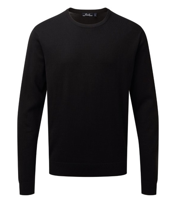 Crew neck cotton-rich knitted sweater