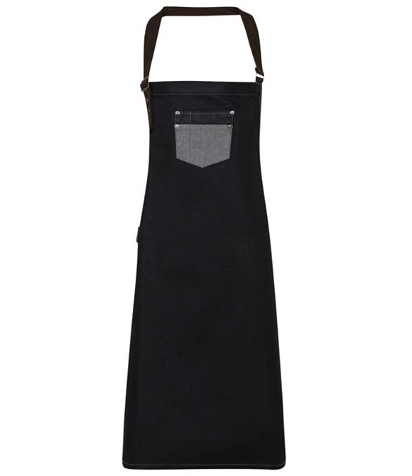 Premier Division waxed-look denim bib apron with faux leather