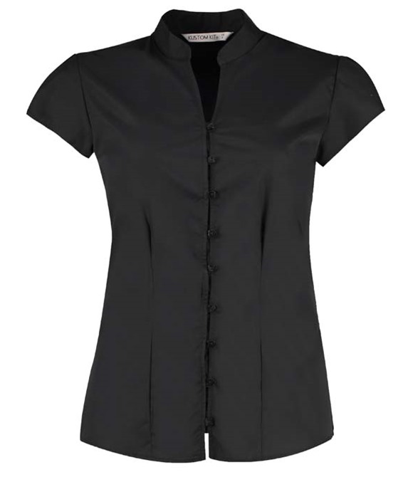 Women's continental blouse mandarin collar cap sleeve (tailored fit)