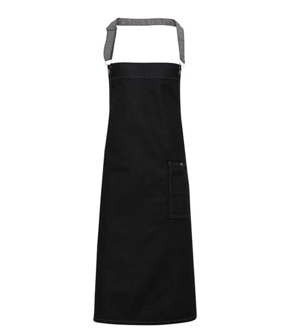 Premier District waxed-look denim bib apron