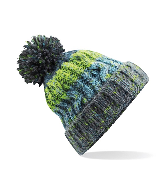 Corkscrew pom pom beanie