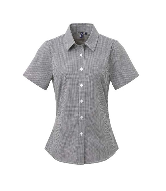Premier Women's Microcheck (Gingham) short sleeve cotton shirt