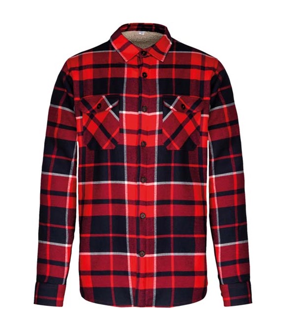 Kariban Sherpa-lined checked shirt jacket