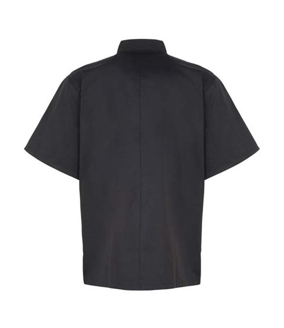 Studded front short sleeve chef's jacket