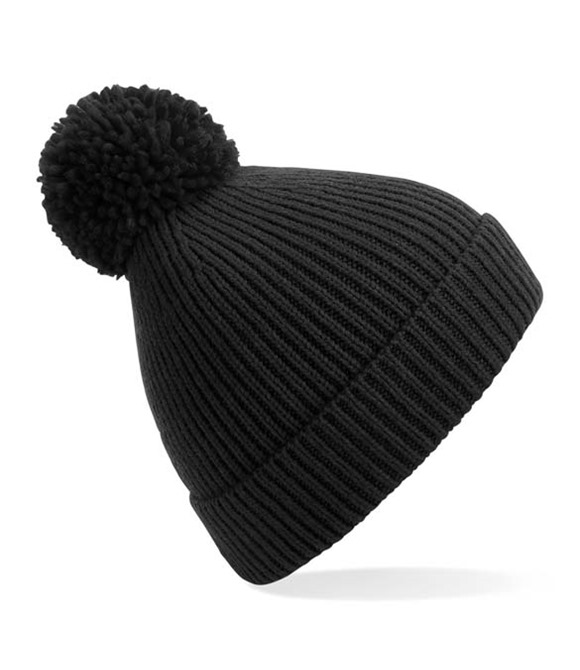 Beechfield Engineered knit ribbed pom pom beanie