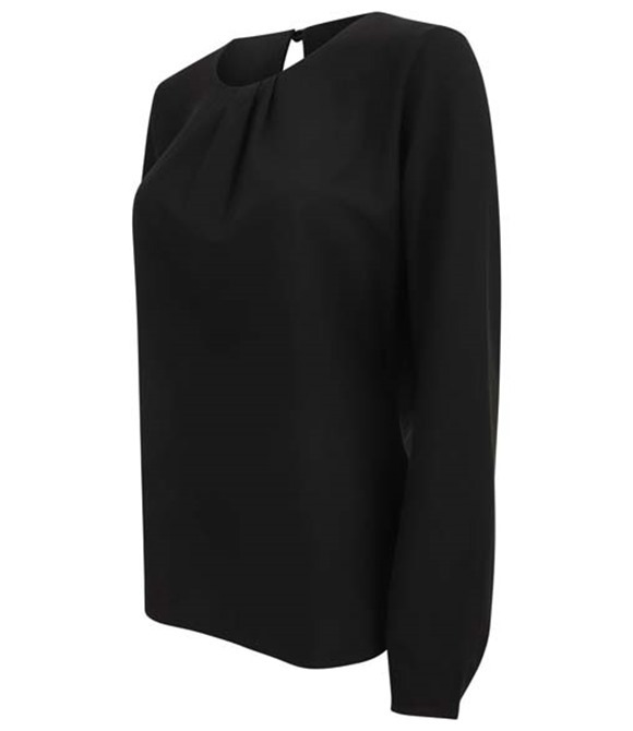 Henbury Women's pleat front long sleeve blouse