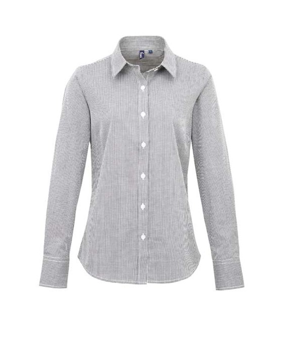 Premier Women's Microcheck (Gingham) long sleeve cotton shirt