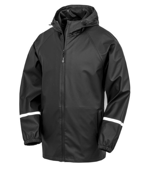 Prism PU waterproof jacket with reflective bands and recycled backing