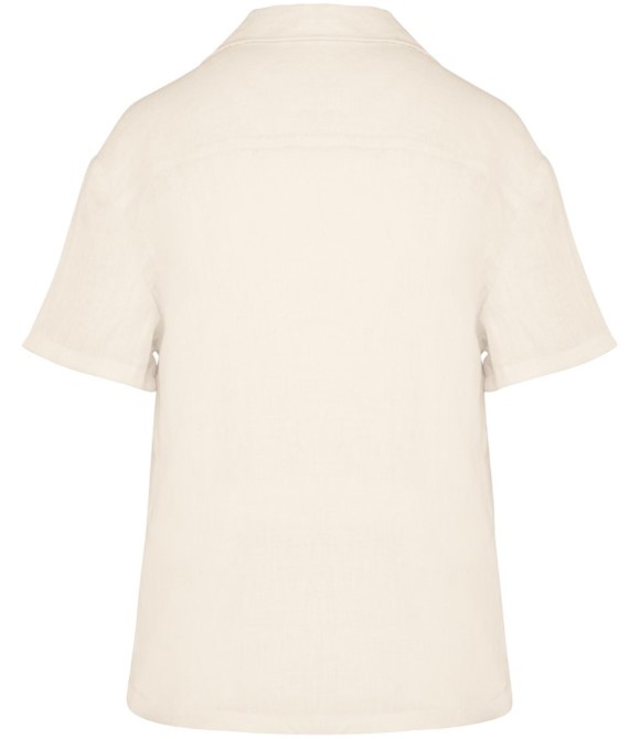 Spasso Ladies Short Sleeve Linen Bowling Collar Shirt
