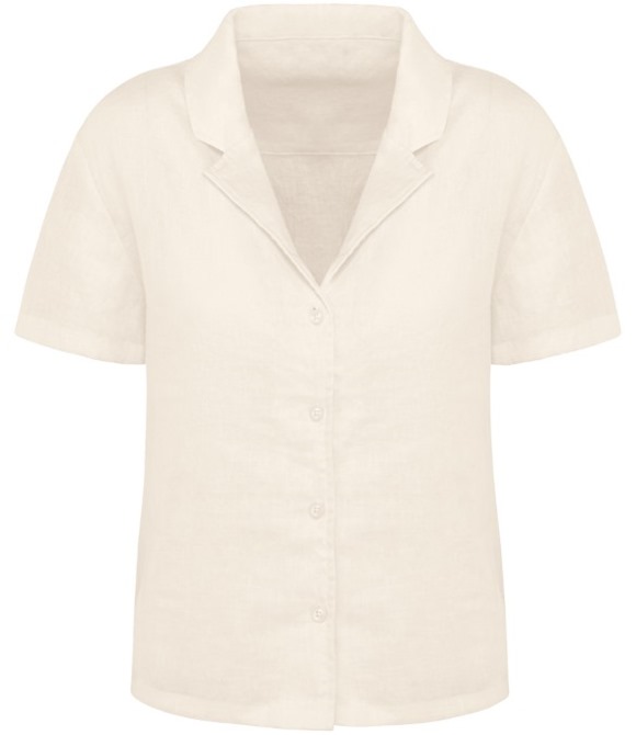 Spasso Ladies Short Sleeve Linen Bowling Collar Shirt
