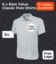 6 x Best Value Classic Polo Shirts With Free Logo