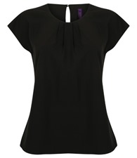 Women's pleat front short sleeve blouse
