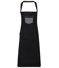 Premier Division waxed-look denim bib apron with faux leather