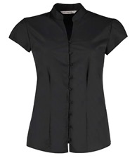 Women's continental blouse mandarin collar cap sleeve (tailored fit)