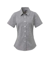 Premier Women's Microcheck (Gingham) short sleeve cotton shirt